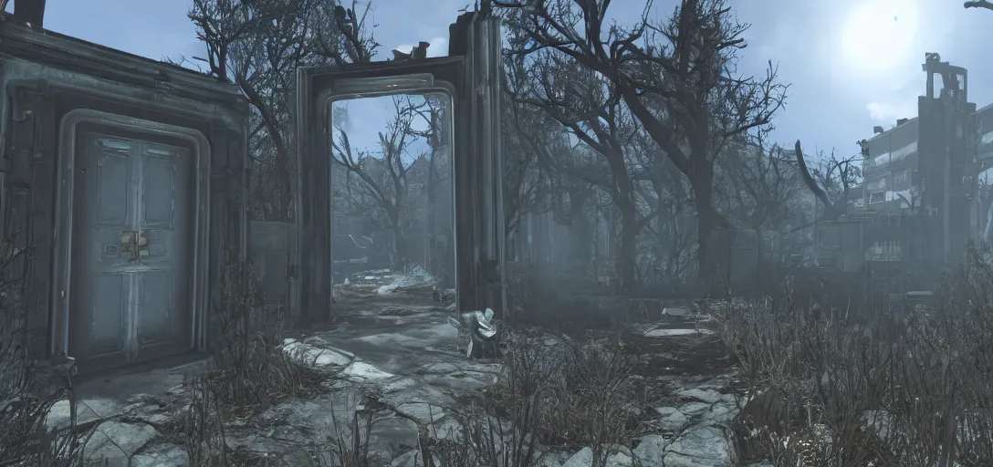 Prompt: A picture of Vault 111 Door entrance from Fallout 4