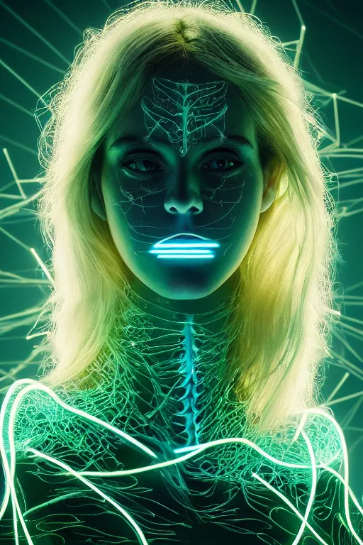 Prompt: bioluminescent long exposure light painting of a beauteous biomechanical practical sumptuous full frame photo realistic face, lifelike incredible hair, crystalline masterpiece incrustations, hyperdetailed face, elegant pose, movie still, intricate, octane render, cinematic forest lighting,