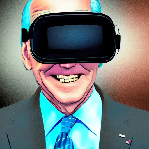 Image similar to : president biden wearing vr goggles, digital art, illustration, art station