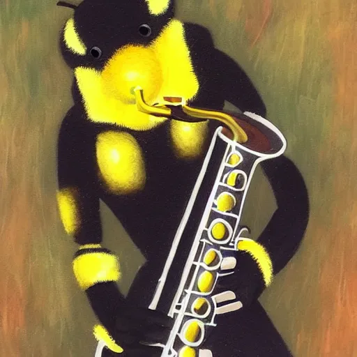 Prompt: a bumblebee playing the saxophone