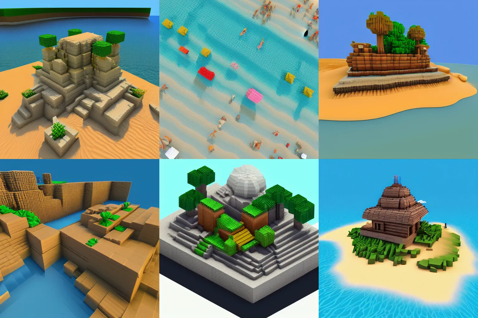 Prompt: 3d voxel image of a beach scene