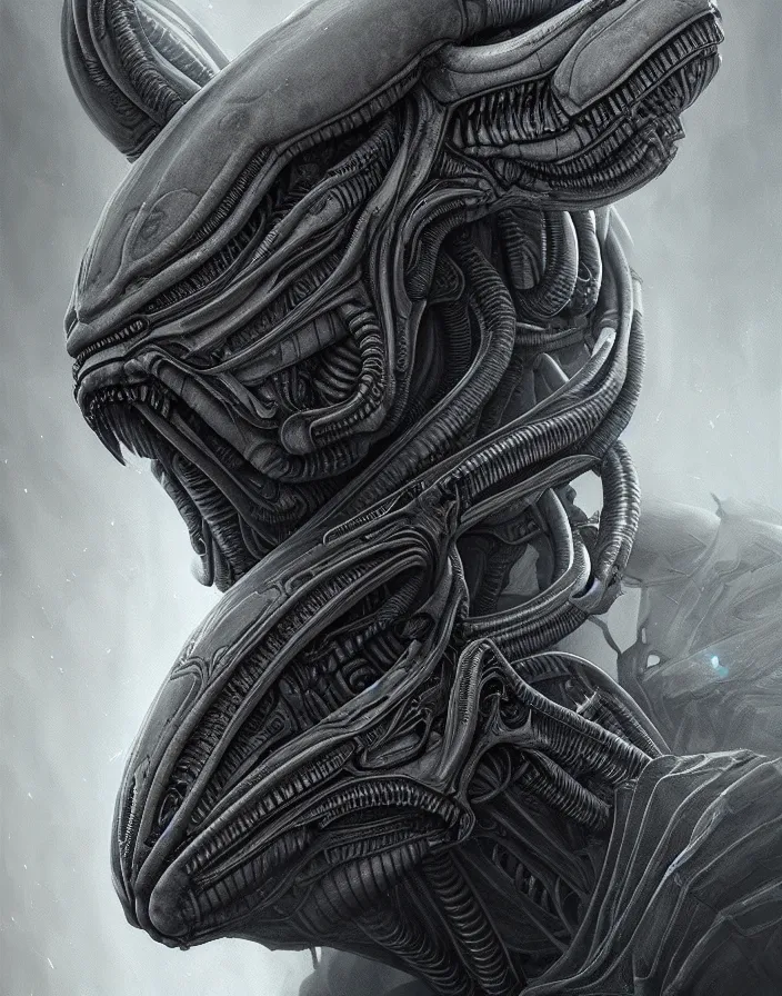 Image similar to Alien grey portrait, atmospheric lighting, painted, intricate, ultra detailed by Leesha Hannigan, Thierry Doizon, Kai Carpenter, well composed, best on artstation, cgsociety, epic, stunning, gorgeous, intricate detail, wow, masterpiece