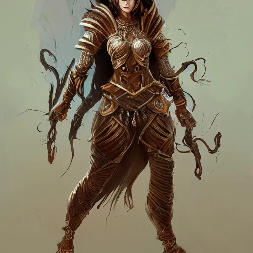 Image similar to beautiful earthen sorceress wearing wooden armor, trending on artstation, ultra fine detailed, hyper detailed, hd, concept art, digital painting