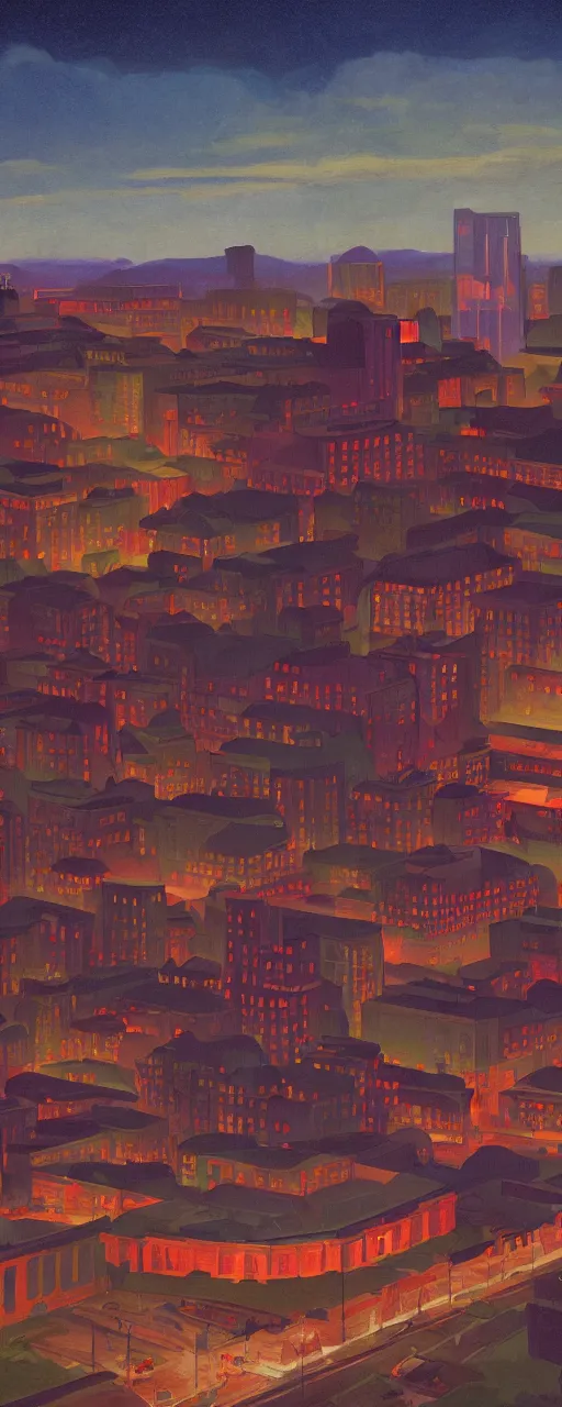 Prompt: Downtown Knoxville, dramatic cinematic lighting, rich colors, golden age illustration, by Sylvain Sarrailh and Nicholas Roerich and Ludwig Deutsch and April Gornik