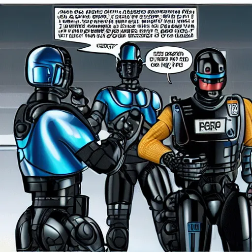 Image similar to robocop arresting all humans, detailed