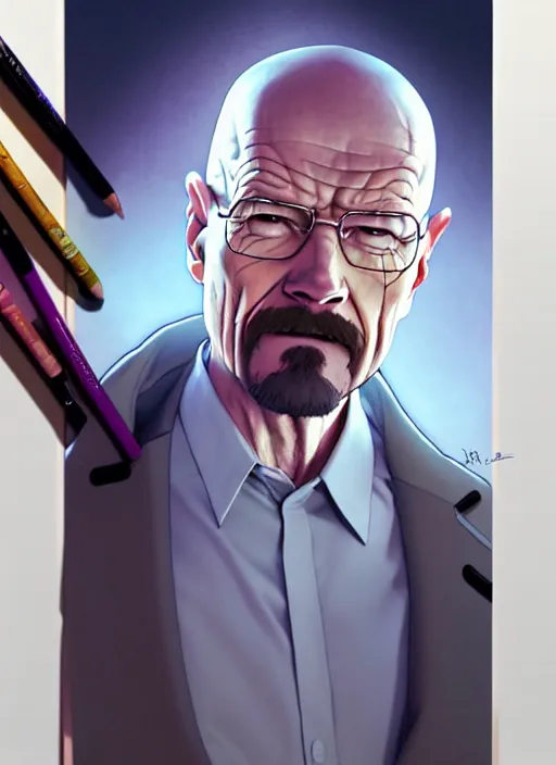 Image similar to cute walter white, natural lighting, path traced, highly detailed, high quality, digital painting, by don bluth and ross tran and studio ghibli and alphonse mucha, artgerm