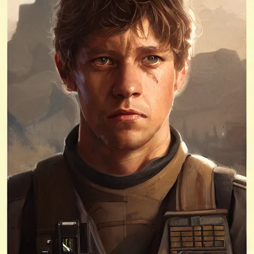 Image similar to portrait of a man by greg rutkowski, dan skywalker from star wars expanded universe, wearing tactical gear of the triunvirate of the galactic alliance, he is about 3 0 years old, highly detailed portrait, digital painting, artstation, concept art, smooth, sharp foccus ilustration, artstation hq