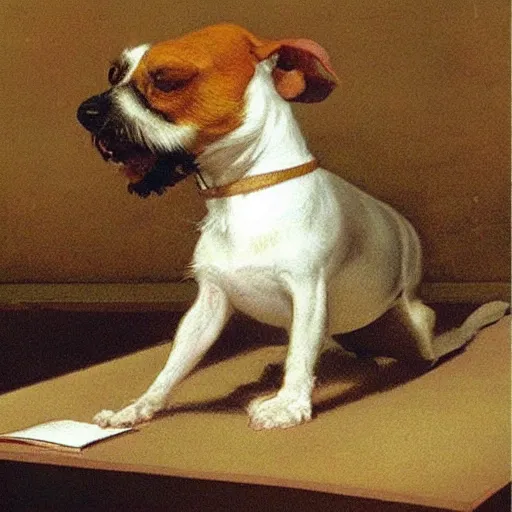 Prompt: “Jack Russel designing a form, llustration by Michael Sowa, highly detailed”