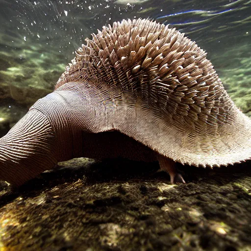 Prompt: an armadillo wearing a hat underwater