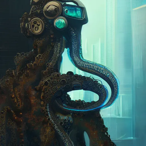 Prompt: portrait of a squid monster. intricate abstract. cyberpunk, intricate artwork. by Tooth Wu, wlop, beeple. octane render, trending on artstation, greg rutkowski very coherent symmetrical artwork. cinematic, hyper realism, high detail, octane render, 8k