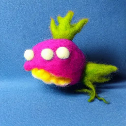 Prompt: a needle felted angler fish, needle felting art.