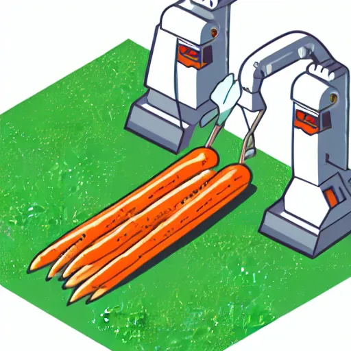 Image similar to Isometric Illustration of a Robot harvesting carrots, white background