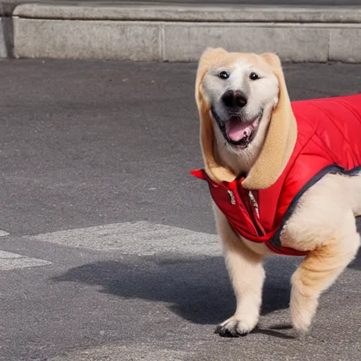 Image similar to a dog with duffle coat