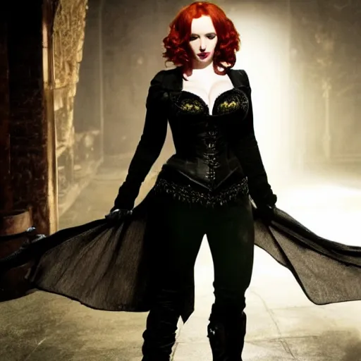 Image similar to full body photo of christina hendricks as a vampire warrior