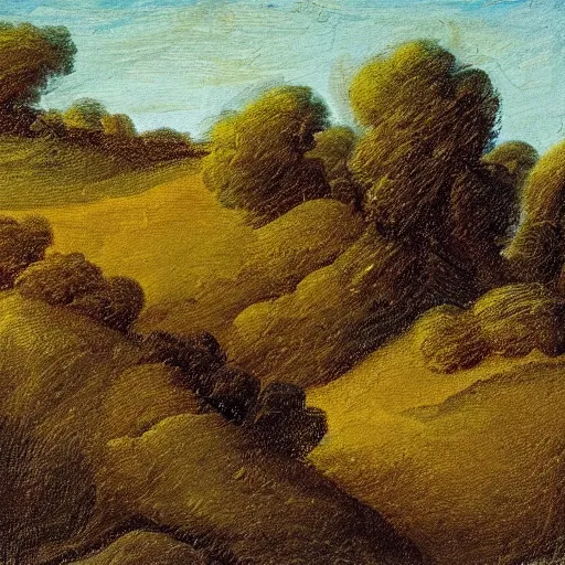 Prompt: neo-rococo expressionist painting of a dry grassy hillside