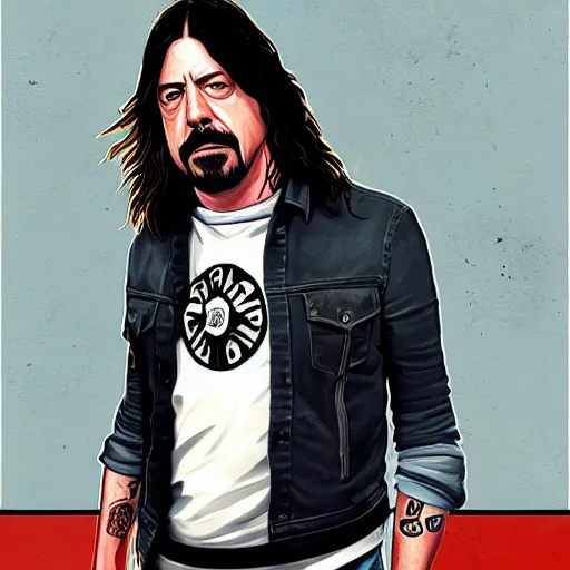 Image similar to dave grohl in gta v covert art painted by stephen bliss, centered, uncropped