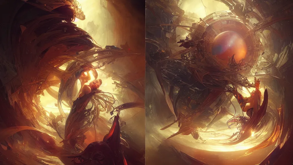 Image similar to two planets collision in a dark matter explosion, cyberpunk dark fantasy, art by artgerm and karol bak and moebius and alphonse mucha and greg rutkowski, hyperdetailed, ultrarealistic, octane render