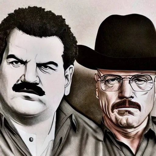 Prompt: Pablo Escobar next to Walter White 4K quality super realistic