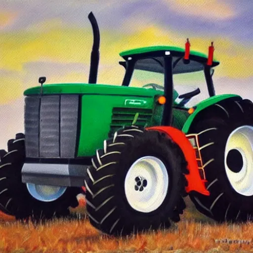 Prompt: a farmers tractor transforming into a Transformers robot, oil painting