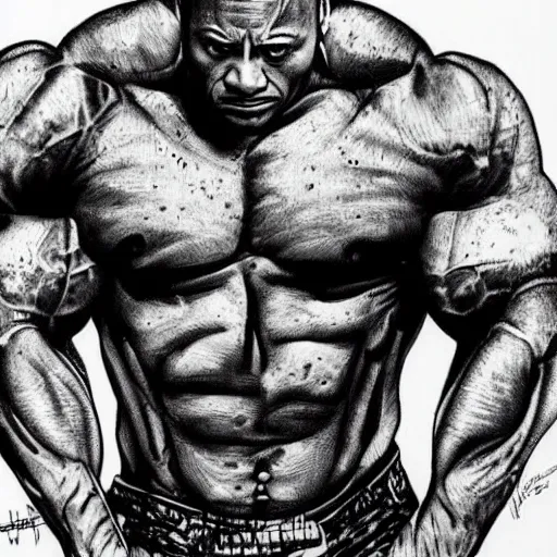 Image similar to dwayne johnson, detailed, pen and ink, stippling