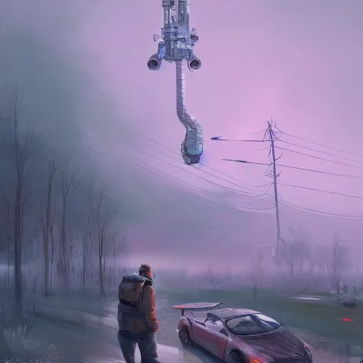 Image similar to viktor orban in a painting from stalenhag, 4 k, 8 k, hdr, artstation, concept art