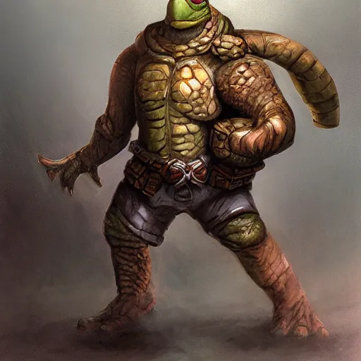 Prompt: anthropomorphic turtle hero by johan grenier