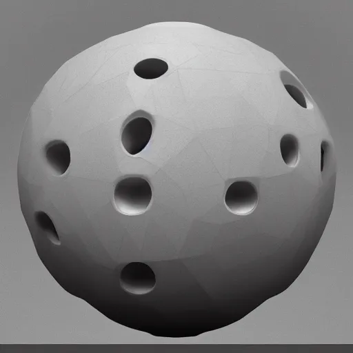 Prompt: a sculpture of a ball with many faces on it, an ambient occlusion render by keos masons, polycount, concrete art, sketchfab, physically based rendering, zbrush