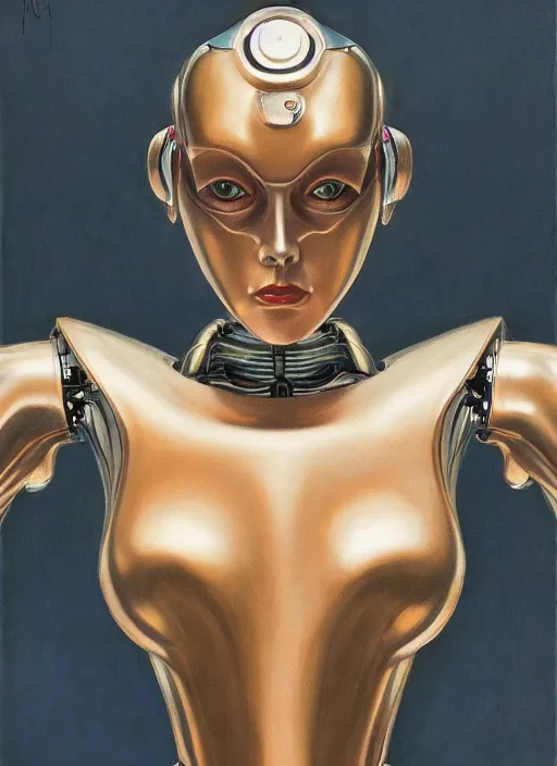 Image similar to beautiful female robot from film metropolis, portrait by gerald brom, colorul, extreme detail, reflections, trending on artstation, 8 k
