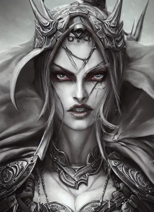 Image similar to close up portrait of sylvanas windrunner, powerful, domineering, stoic, masterful, intense, ultrafine hyperdetailed illustration by kim jung gi, irakli nadar, intricate linework, sharp focus, octopath traveler, yoji shinkawa, highly rendered, detailed, concept art