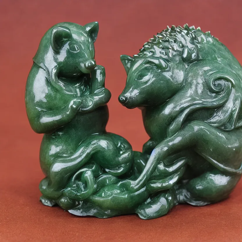 Image similar to carefully crafted jade statue of hedgehog