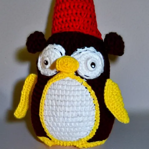 Image similar to crocheted penguin doll,