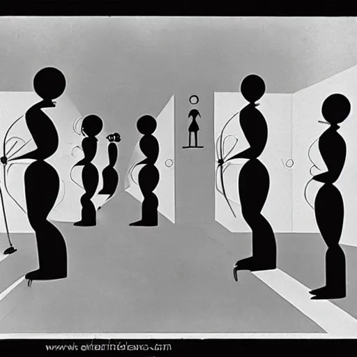 Image similar to strange beings in a common space, Oskar Schlemmer, futurism, Bauhaus