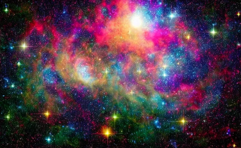 Image similar to A view across a sea of stars, cosmic colors, supernova explosion in the sky, fantastic, magical