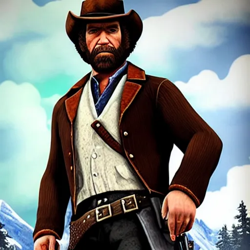 Image similar to Bob Ross as a video game character in red dead redemption 2 wearing a sheriff uniform