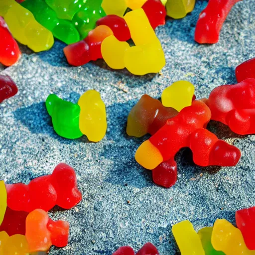 Image similar to geographic photos of wild gummy bears, award winning photography, 4 k