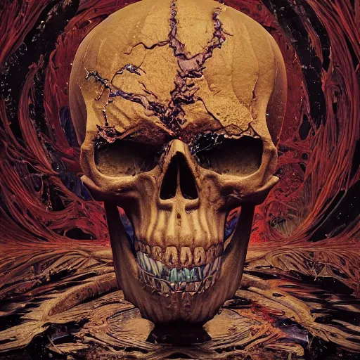 Image similar to portrait of a melting skull. intricate abstract. intricate artwork. by Tooth Wu, wlop, beeple, dan mumford. octane render, trending on artstation, greg rutkowski very coherent symmetrical artwork. cinematic, hyper realism, high detail, octane render, 8k, depth of field, bokeh. psychedelic accents