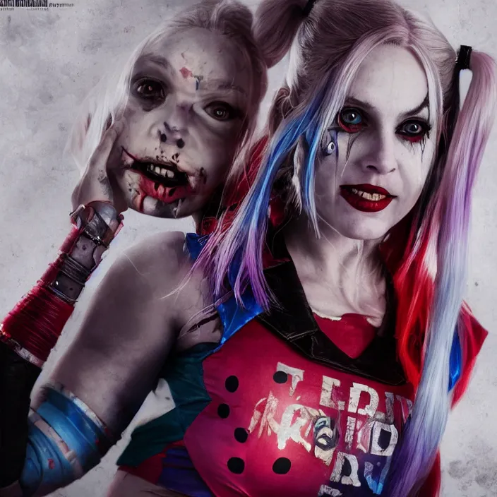 Image similar to portrait of Baby Spice as a harley quinn in Suicide Squad. intricate artwork, wlop, beeple. octane render, trending on artstation, greg rutkowski very coherent symmetrical artwork. cinematic, hyper realism, high detail, octane render, 8k