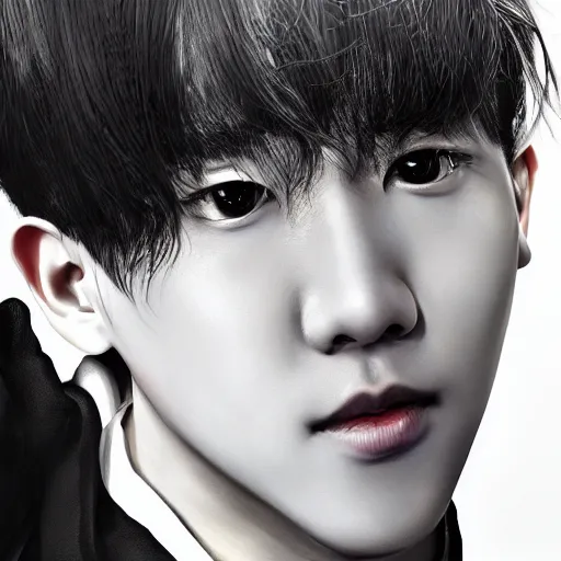 Image similar to j - hope from bts, highly detailed, professional digital painting, extreme illustration, unreal engine 5, photorealism, hd quality, 8 k, wispy, cinematic, art by andy warhol, artgerm, yoshitaka amano