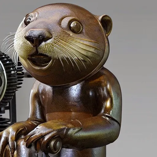 Prompt: mechanical steampunk otter, realistic museum sculpture by patricia piccinini