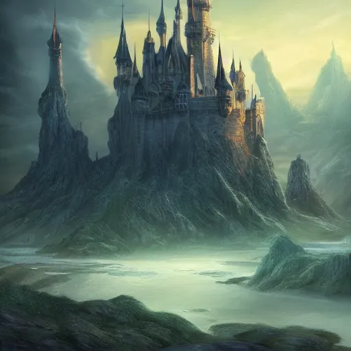 Image similar to Donald trump, perfect fces. | background = fantasy art landscape, fantasy city, fantasy kunst, fantasy castle, fantasy house, architecture mystery, artstation, house illustration