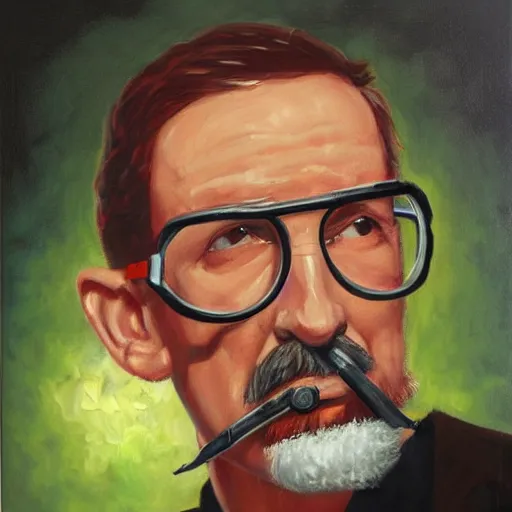 Image similar to Gordon Freeman smoking, oil painting