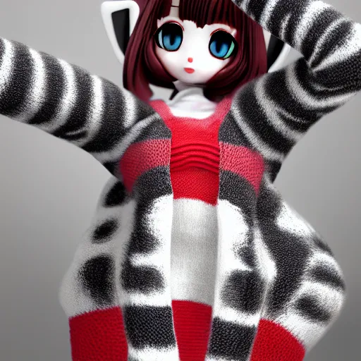 Prompt: cute fumo plush of a cat girl in a checkerboard woolen sweater, anime girl, vray