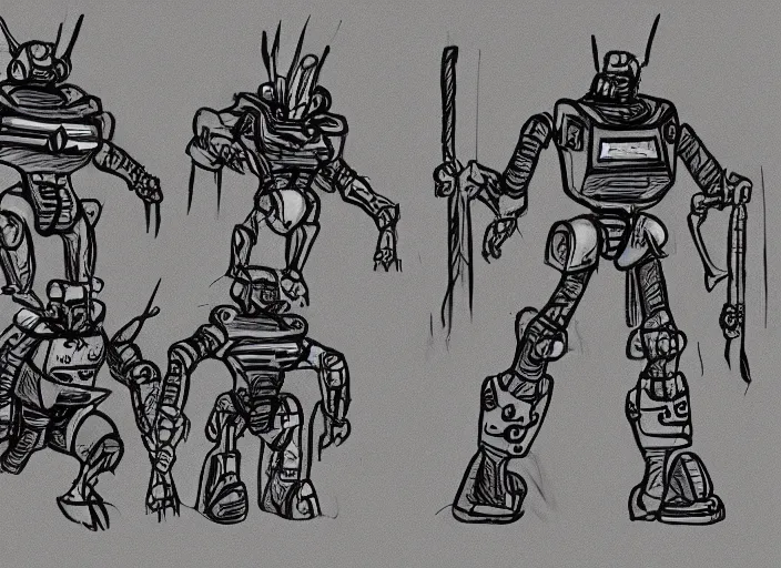 Prompt: professional basic drawings of evil warlord robots