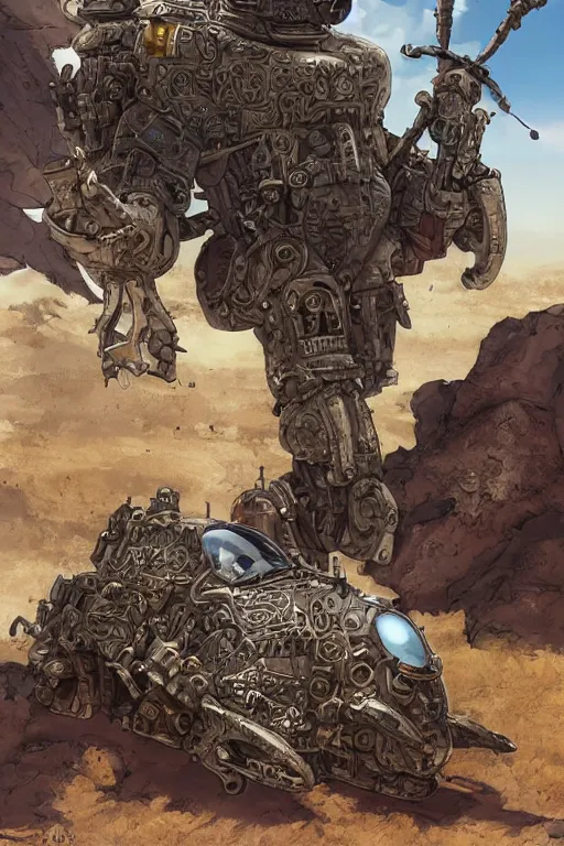 Image similar to anthropomorphic rodent with white and black ancestral ornate japanese tactical gear on an abandonment desert planet, high intricate details, long shot, rule of thirds, golden ratio, graphic novel by fiona staples and dustin nguyen, by beaststars and orange, peter elson, alan bean, studio ghibli, makoto shinkai