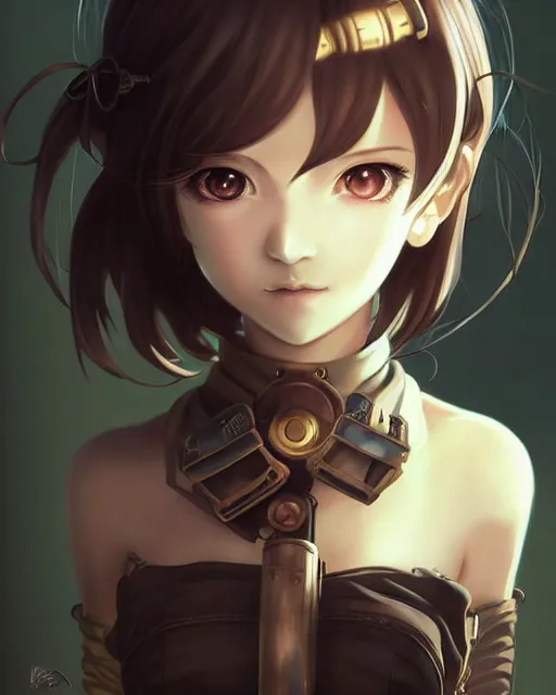 Image similar to portrait Anime Girl steampunk cute-fine-face, pretty face, realistic shaded Perfect face, fine details. Anime. Bioshock steampunk realistic shaded lighting by katsuhiro otomo ghost-in-the-shell, magali villeneuve, artgerm, rutkowski Jeremy Lipkin and Giuseppe Dangelico Pino and Michael Garmash and Rob Rey