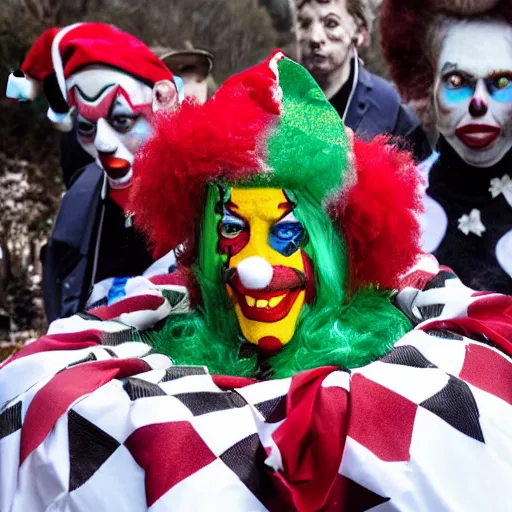 Prompt: a funeral for clowns on christmas