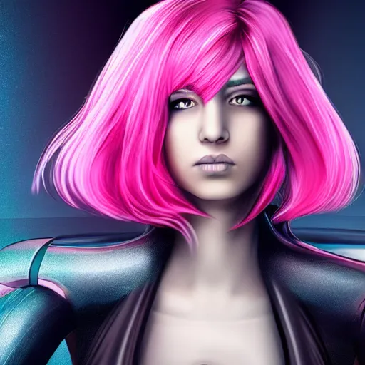 Image similar to Portrait of a beautiful cyberpunk android, pink hair