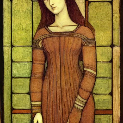 Image similar to a portrait of a female android by edward burne - jones