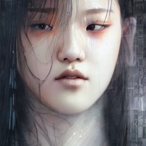 Image similar to jisoo of blackpink, hyperrealistic portrait, bladerunner street, art of elysium by karol bak and agnes cecile, fantasy art, photo realistic, dynamic lighting, artstation, poster, volumetric lighting, very detailed face, 8 k, award winning