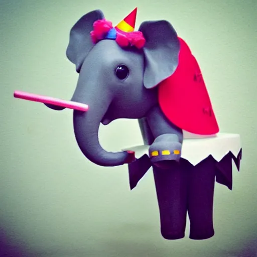 Image similar to “ an elephant wearing a birthday hat and a tutu, on a unicycle, photorealism ”